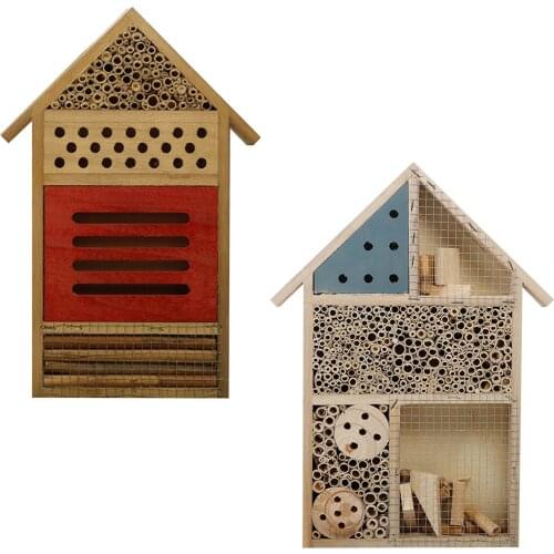 Outdoor Garden Bee House Wooden Painted Insect House Handmade Habitat Bug Hotel Shelter Home Garden Decoration Ornaments