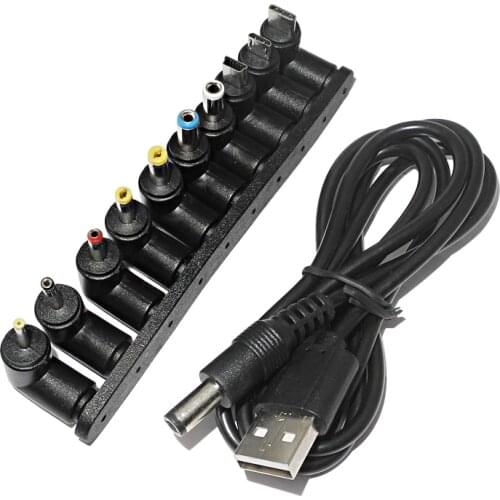 USB to Dc Cable Universal Charger Cable USB A to DC 5.5x2.1mm Plug Power Cord Adapter with 10 Connectors for Router TV BOX