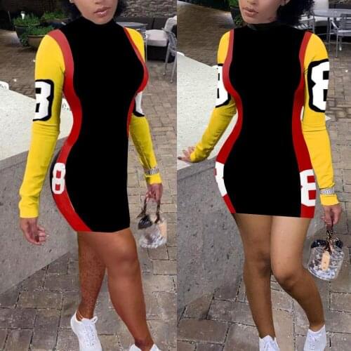 Patchwork Long Sleeve Shirt Dress Women Turtleneck Letter Printed Mini Dresses Spring Summer Streetwear Elegant Ladies Clothes