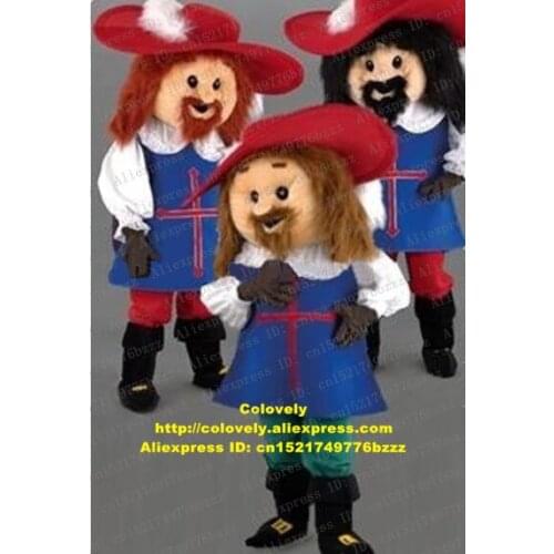 Lively Pink Three Musketeers Hackbuteer Gunman Rifleman Mascot Costume With Red Round Hat Long Brown Hair No.4825 Free Sh