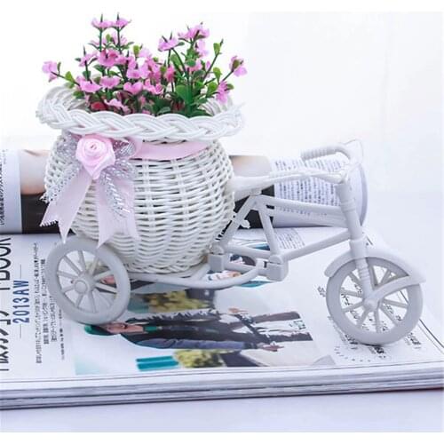 1PCS Flower Plastic White Tricycle Bike Design Tricycle Flower Basket Container For Flower Plant Home Weddding Decoration Vase