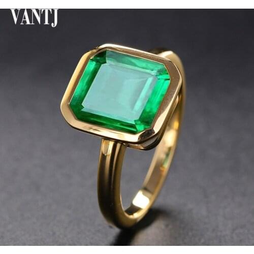 18K Gold Color Emerald Rings for Women Vintage Real Silver 925 Ring Mens Jewelry Brand Anniversary Party Gift wholesale