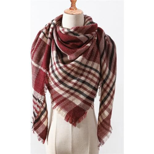 2021 Winter Scarf for Women Plaid Cashmere Triangle Scarves Pashmina Shawls Warm Soft Lady Blanket Wraps Unisex Scarfs Bandana