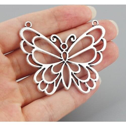 8PCS Antique Large Tone Hollow Open Animal Butterfly Charms Pendants for Findings Jewelry Necklace Making 57x48mm