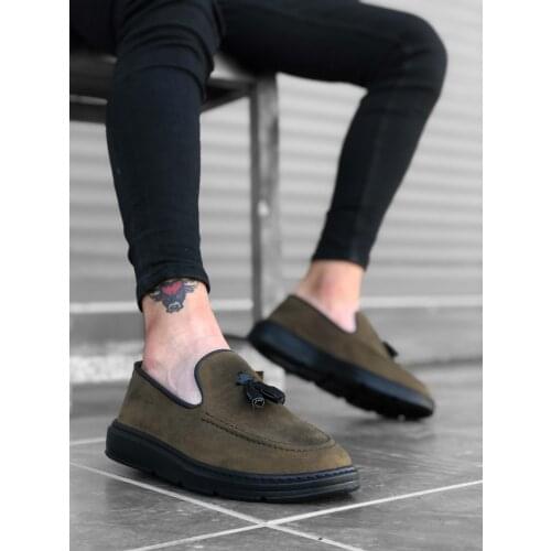 BA0005 Step-in High Base Classic Khaki Black Sole Tassels Men Shoes