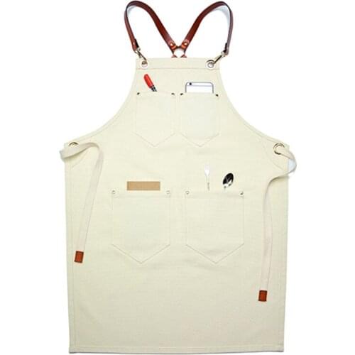 Canvas Apron Leather Cotton Strap Barista Mixologist Baker Pastry Chef Uniform Hairdresser Barber Florist Painter Work Wear D64