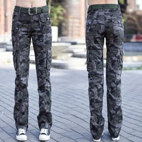 Women Military Camouflage Cargo Pants Overalls Ladies Workout Casual Straight Multi-pocket Jogger Trousers Army Fan Pants Female