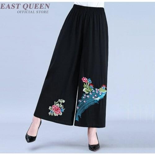Pleated Pants Woman Big Size Cotton Linen Capris Elastic Waist Solid Color Older Womens Trousers 2019 Wide Leg Pants 2019 AA4896