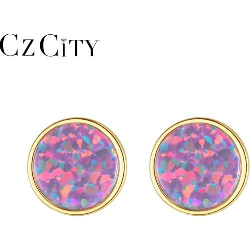 CZCITY New Fashion Bohemian Fire Opal Round Stud Earrings for Women Fine Jewelry 925 Sterling Silver Boucle D'Oreille Femme Gift