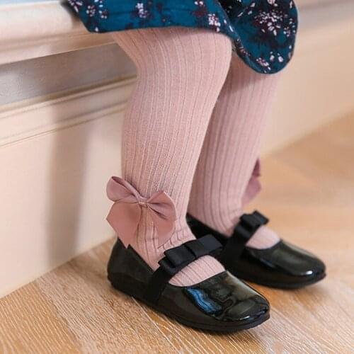 New Style Children Pantyhose Cotton Knitting Bowknot Vertical Girls 0-6 year Russian dancing Baby Tights 6 Colors
