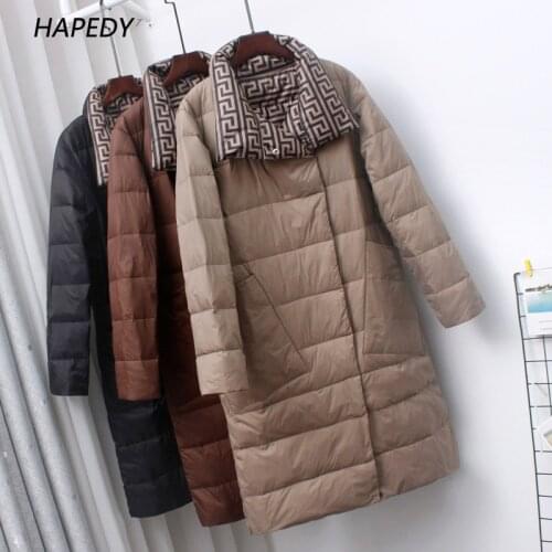 Double Sided Down Jacket Winter 2021 New Female Korean Outwear Turtleneck Warm Long White Duck Down Coat Double Breasted Parkas