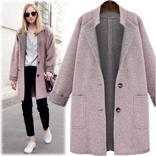 European and American style 2020 winter new plus size womens fat MM loose and thin woolen coat solid color woolen coat