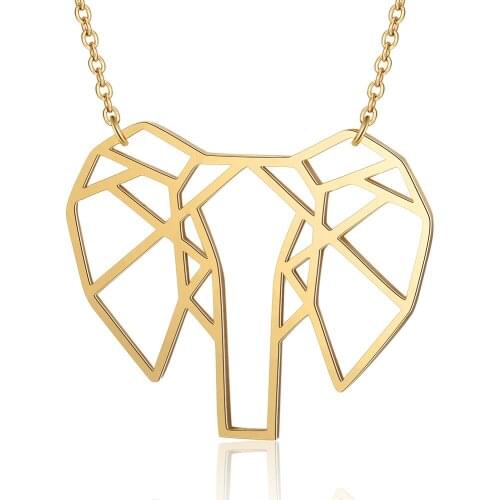 Fnixtar Unique Animal Jewelry 100% Stainless Steel Polished Elephant Pendant Charm Necklace for Women Gold Color Necklace
