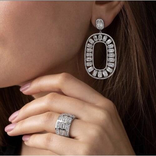 HIBRIDE Clear AAA Cubic Zircon Women Big Long Chain Drop Earrings Pendientes Boucle d'oreille Jewelry Brincos Party Gifts E-695