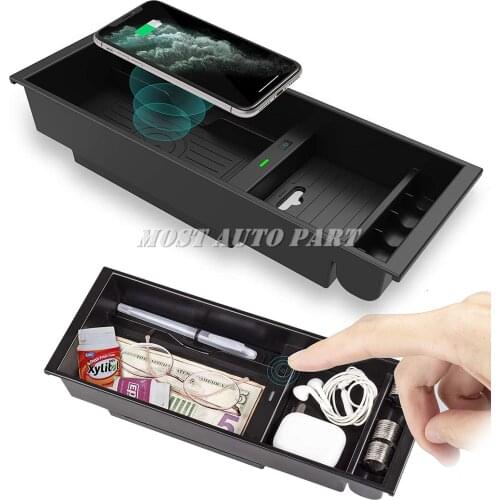 Interior Car Wireless Charger Phone Fast Charging Storage Box For Ford F-150 2015-2021 The Phone With QI Wireless Charging