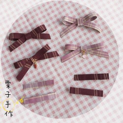 JK Hair Clip Hairpin Plaid Hair accessories Soft sister Daily Side clip Japanese Small Fresh Loving Pendant Barrettes Handwork