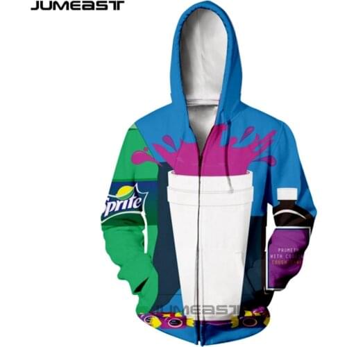 Jumeast Brand Men/Women 3D Printed Purple Drink Long Sleeve Jacket Sport Pullover Fashion Spring Zipper Hoodies