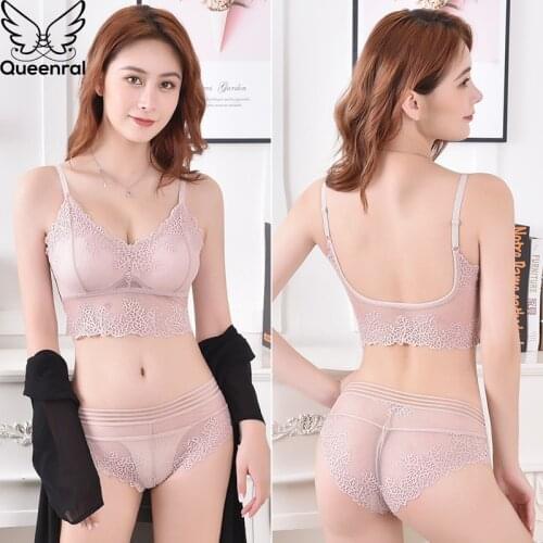 Queenral Push Up Bra Set For Women Underwear Lingerie Set Sxey Lace Bras With Briefs Brassiere Wireless Transparent Panties