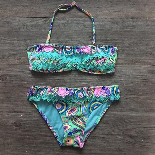 Girls Hollow Falbala Swimwear Swimsuit Bikini Brazilian Children Split SwimWear Bikini Set 2020 New Biquini Biquine Bathing Suit