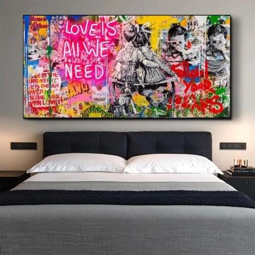 Love Is All We Need Canvas Painting Banksy Posters and Prints Wall Graffiti Art Picture for Living Room Home Decoration Cuadros