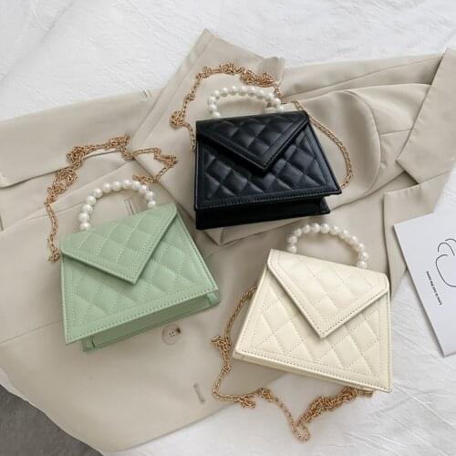 Fashion Womens Bag Lattice Pattern Tote Bag PU Leather Women Pearl Handle Messenger Crossbody Shoulder Bags Solid Color Handbag