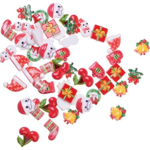 Pack of 50 Christmas Resin Cabochon Flatback Beads Button Scrapbooking Embelishment for DIY Decoration