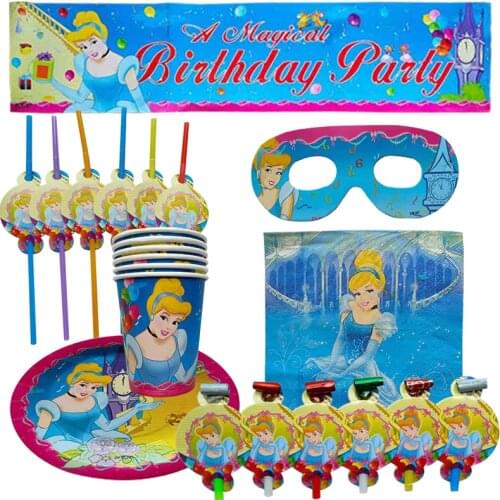 Disney Cinderella Princess Baby Shower Decorations Birthday Party Disposable Tableware Cup Plate Napkin Banner Supplies Set