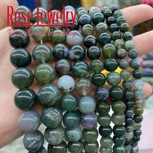 Natural Stone Moss Agates Beads Green Grass Agates Smooth Round Beads For Jewelry Making Charm Bracelet Anklet 15" 4 6 8 10 12mm