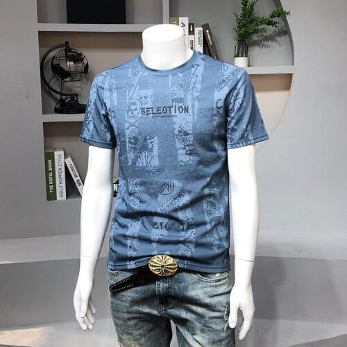 2021 summer new high-end short-sleeved mens T-shirt full of printed letters embroidery European station trend