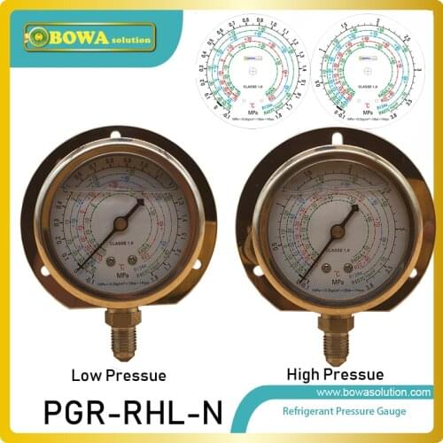 One pair of R404a, R22, R134a & R407c radial pressure Gauge includes 1.8MPa and 3.8MPa to indicate suction & discharge pressures