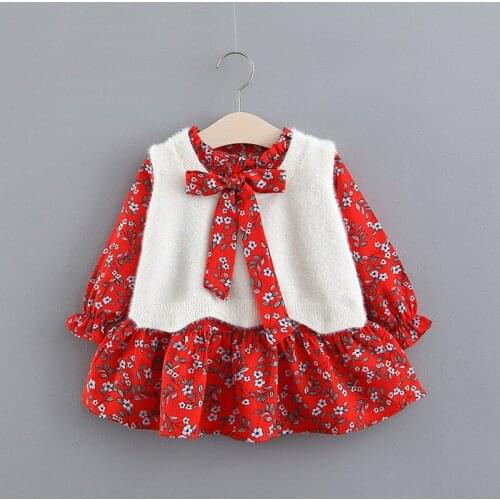 2021 Autumn New Girls Waistcoat Dress Suit Baby Princess Dress Two-Piece Set