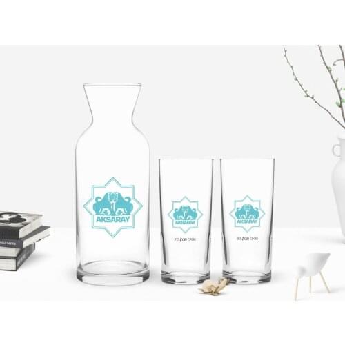 Personalized Colorful Printed Aksaray Design Tourist Dual Arrack Cup and Carafe Gift Seti-1
