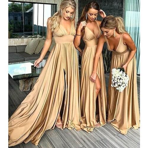 Bridesmaid Dresses Long V Neck Backless Split Prom Gowns for Women