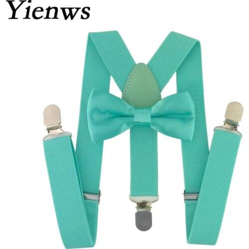 Yienws Baby Kids Suspenders Bow Tie Set 3 Clip Elastic Strap Bowtie Braces for Girls Wedding Bow Tie Suspenders Child