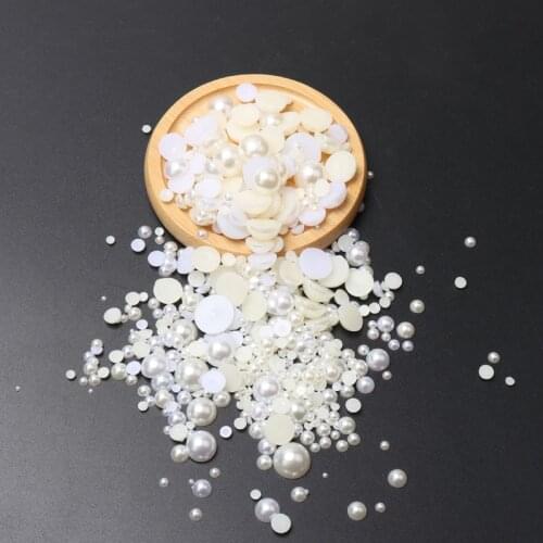 White, milky white Half Round Acrylic Imitation Flatback Pearl Beads for Jewelry Making Nail Art Phone 3/4/5/6/8/10/12/14mm