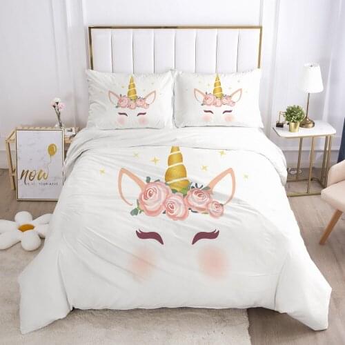 Cartoon Bedding Set for kids baby duvet cover set for home bed linen bed set family sets Euro Blanket cover unicorn crown white
