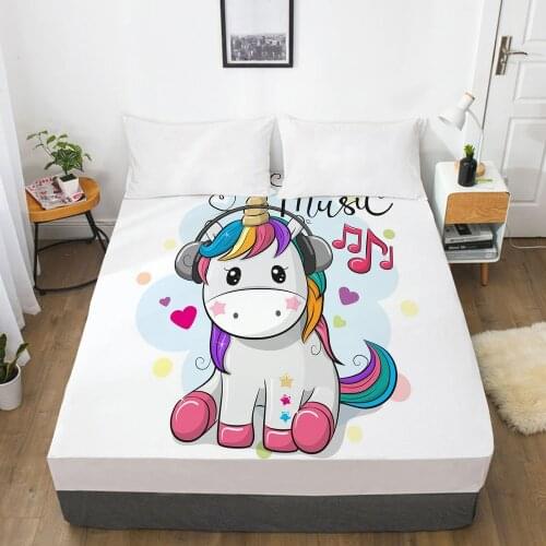 Unicorn Cartoon Fitted Sheets Mattress Cover With Elastic Band 3D Bed Sheet For Children Kids Baby Girls Boys 135x200 90x200
