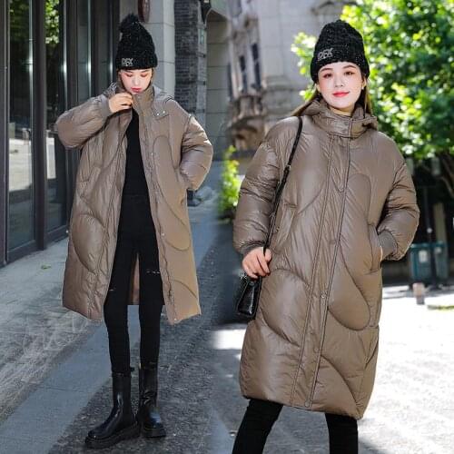 Down Cotton Jacket Womens Winter 2021 New Hooded Loose Korean Wash Free Cold Proof Medium And Long Bright Face Cotton Demon Coa