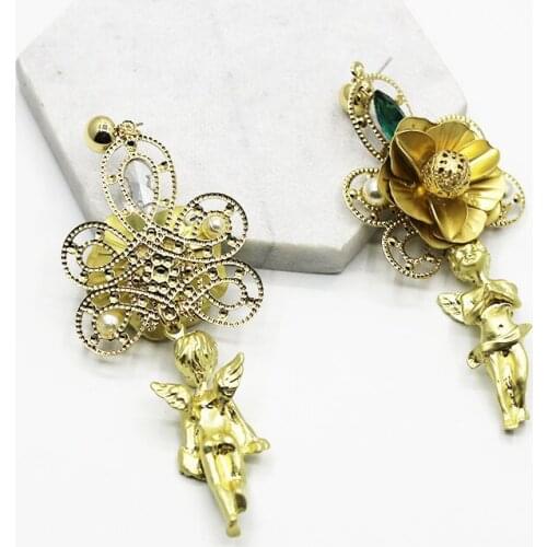 High quality Pendant accessories metal 3d deign Chic angel earrings Humanoid Long studs Sheet iron flower jewelry HotSaleFeather
