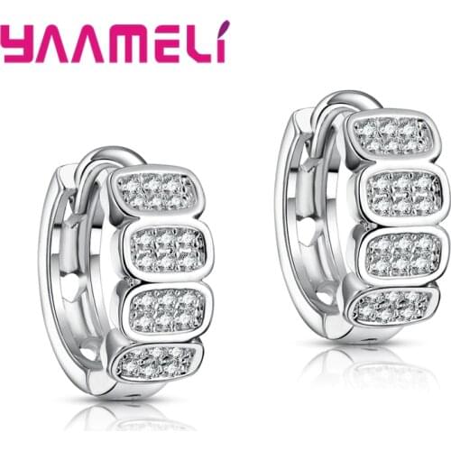 Special Sales S925 Sterling Silver Simple Clear Cubic Zircon Inlay Paved Round Hoop Earrings for Women Men Hip Hop Jewelry