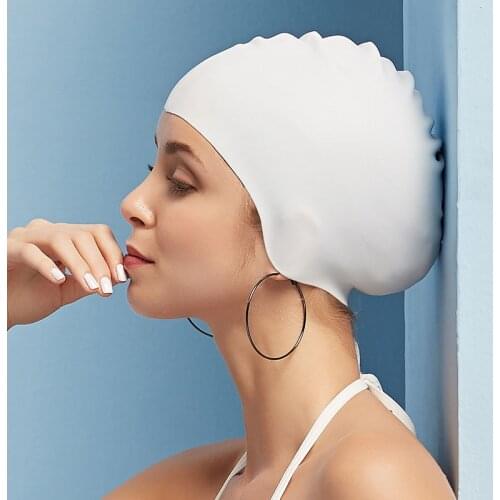 Swimming Cap Women Long Hair Waterproof Silicone Ear Protection Hat Ladies White Bathing Shower Accesorios Pool Hijab Caps