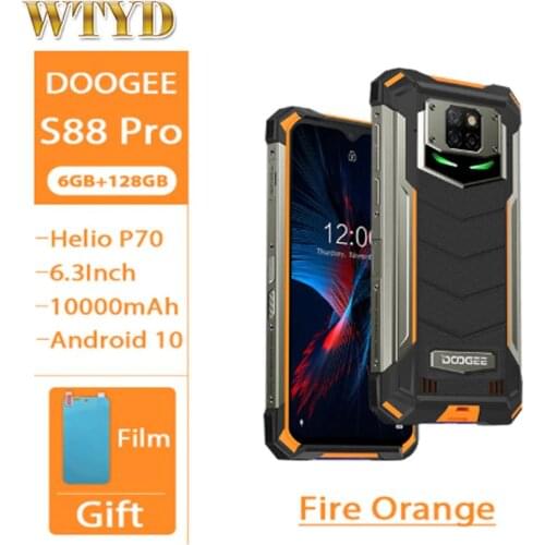 DOOGEE S88 Pro IP68 Waterproof 4G Mobile Phone 10000mAh Wireless Charging Android 10 Cellphone 6.3' 6GB 128GB Rugged Smartphone