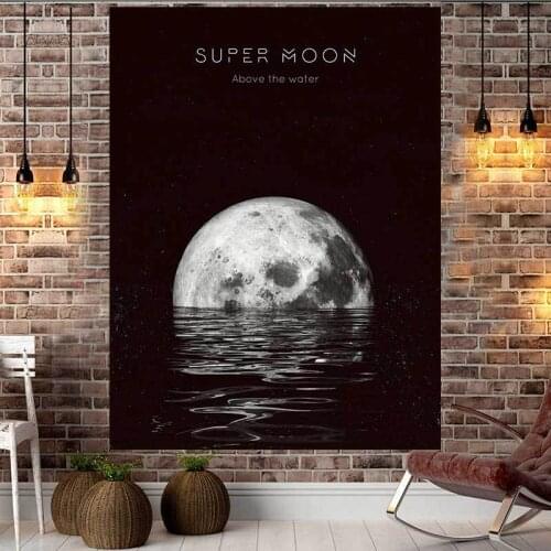 Super moon tapestry black wall hanging blanket bohemian wall carpet trippy room decor