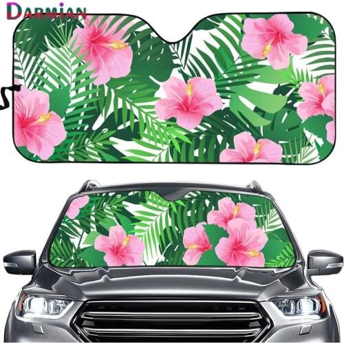 Tropical Green Leaf with Tribal Hibiscus Print Auto Accessories Car Window UV Protect Foldable Sun Shade Heat Protection Covers