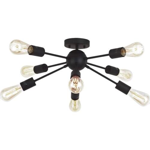 Vintage Decorative Sputnik Black Metal Ceiling Lamp 8 And 12 Lights Semi-Flush Mount Lighting Fixture For Bedroom Foyer Decor