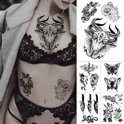 Waterproof Temporary Tattoo Sticker Three-eyed Goat Snake Flash Tattoos Moth Old School Body Art Arm Fake Tatoo Women Men