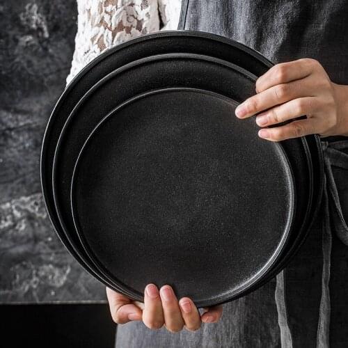 Japanese Art Retro Black Frosted Ceramic Western Steak Steak Salad Plate Simple Home Dessert Sushi Ramen Dish Kitchen Tableware