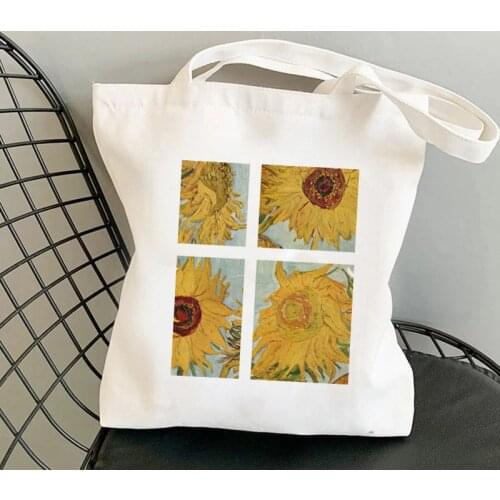 Shopper Van Gogh Sunflowers Artwork Kawaii Bag Harajuku women Shopping Bag Canvas Shopper Bag handbag Tote Bag Shoulder Lady Bag