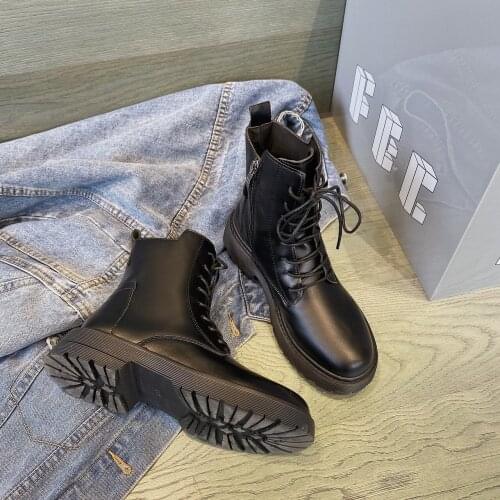 Women Boots New Style Black Womens Boots Lace-up Short Boots British Style Boots Womens Fashion Winter Boots Women