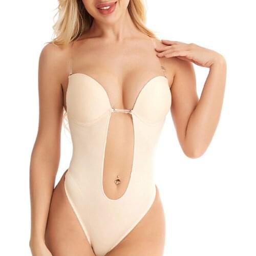 Women Bodysuit with Cup Solid Tummy Control Full Body Shapers Invisible Strap Skinny Bodies Ladies Padded Push Up Cups Bodysuits